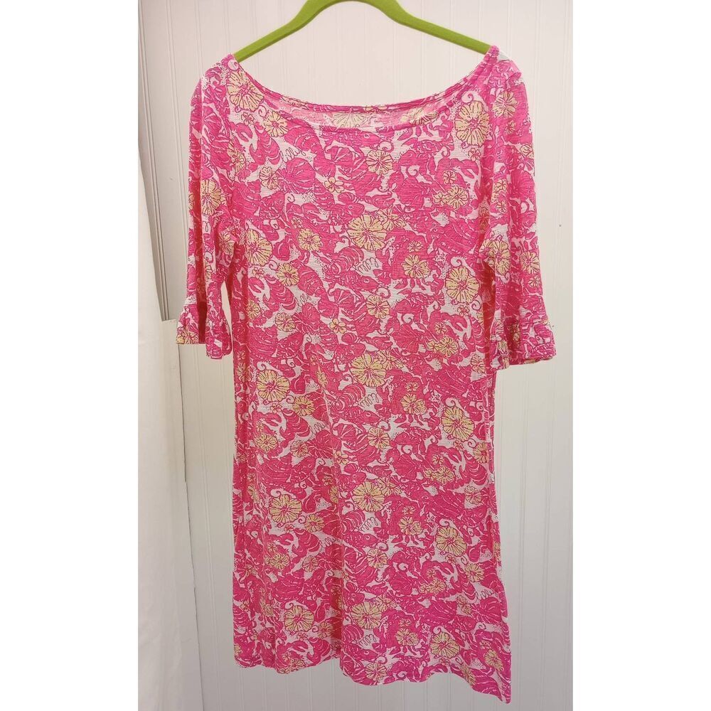 Lilly Pulitzer pink ocean motif dress. 100% cotton. Size small